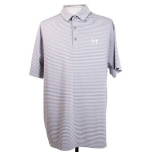 Under Armour Heat Gear Mens 2XL Gray White Stripe Polyester‎ Polo Shirt Golf